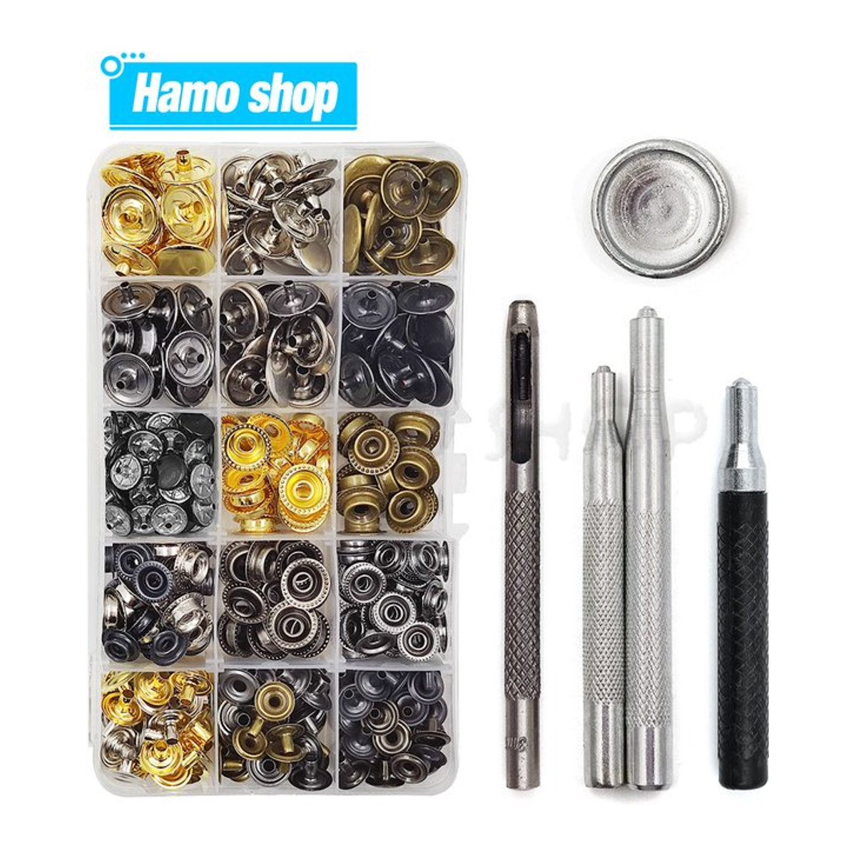 Hamoshop Metall Druckknöpfe Set in Silber mit Installationswerkzeug für Kleidung, Taschen und Lederhandwerk - Bild 1