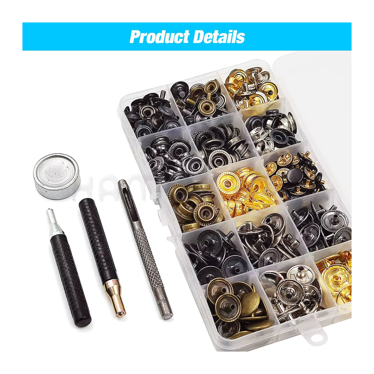 Hamoshop Metall Druckknöpfe Set in Silber mit Installationswerkzeug für Kleidung, Taschen und Lederhandwerk - Bild 3