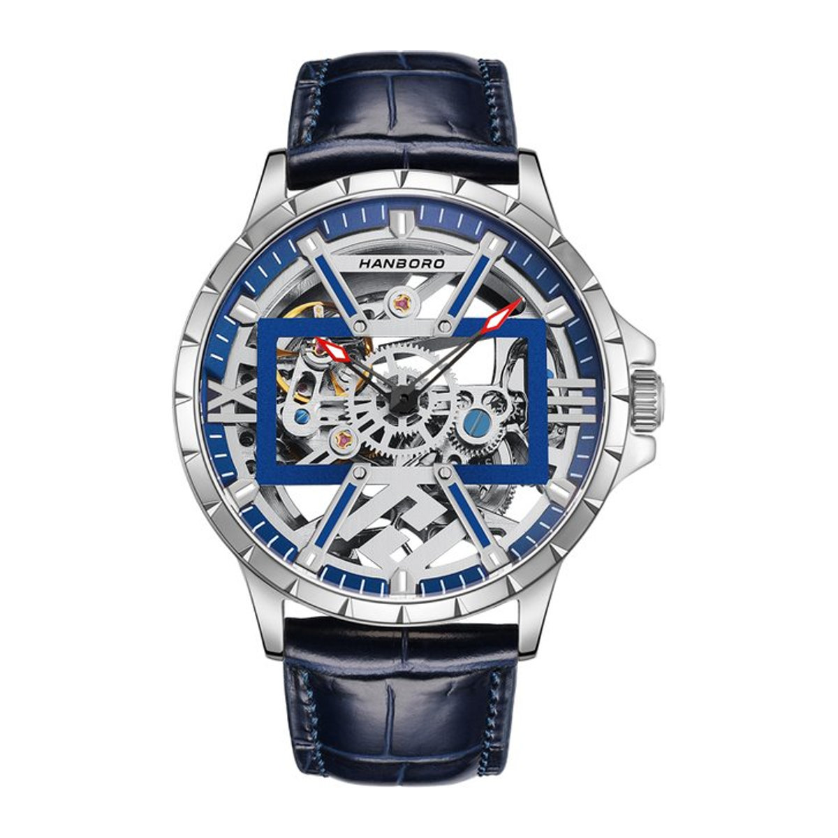 HANBORO Mechanische Herrenuhr Analog in Blau mit Nachtlicht und wasserdichtem Design aus Metall - Bild 1
