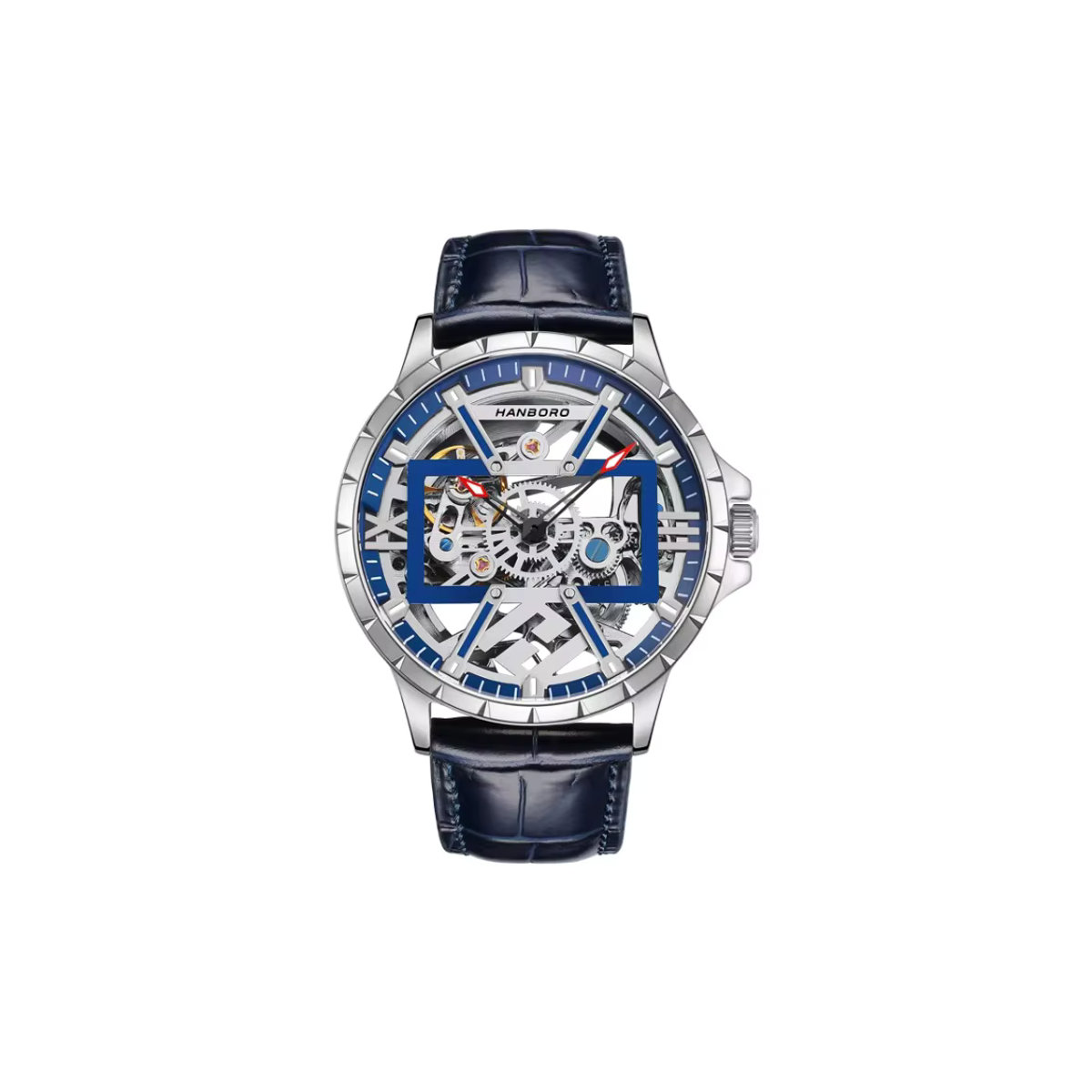HANBORO Mechanische Herrenuhr Analog in Blau mit Nachtlicht und wasserdichtem Design aus Metall - Bild 2