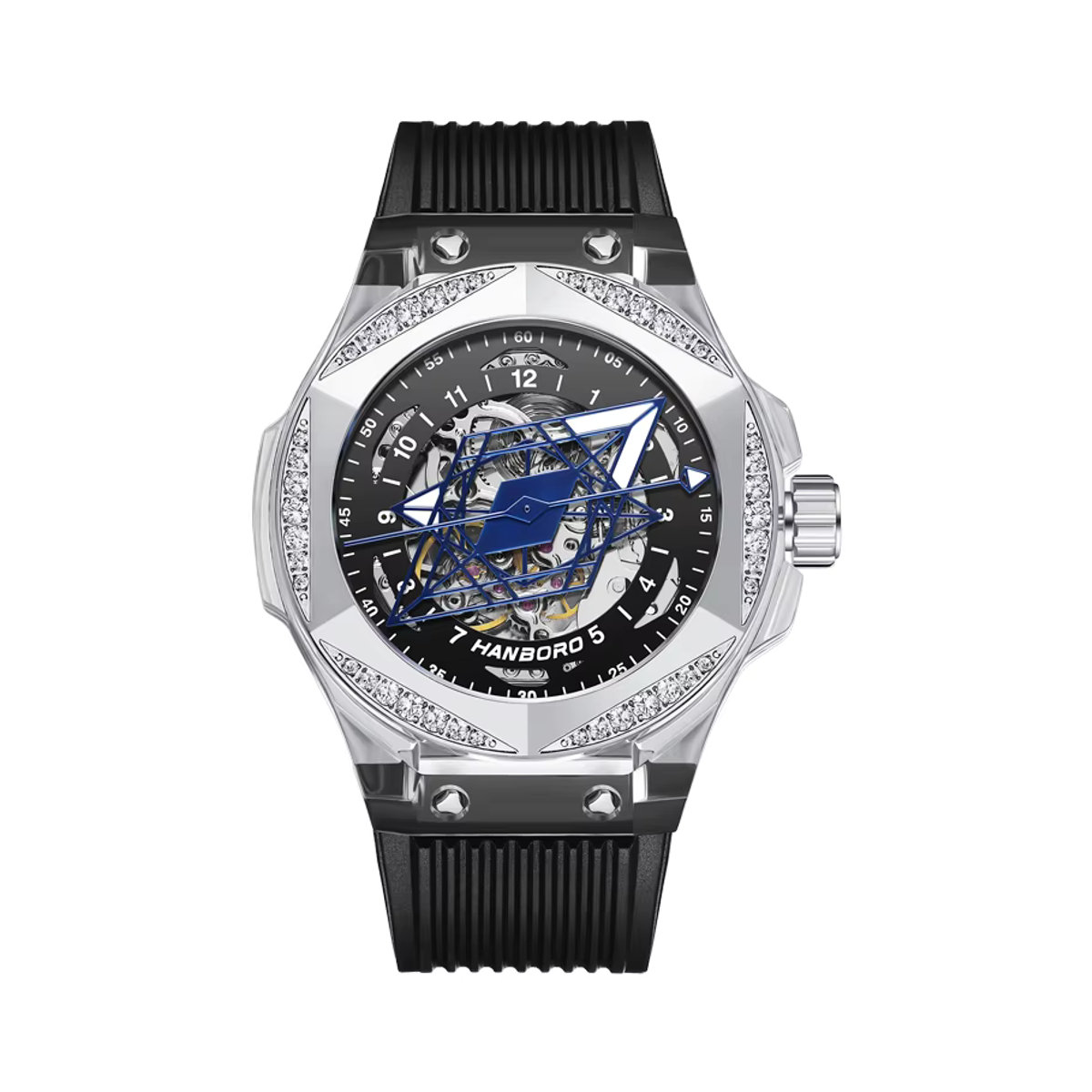 HANBORO Tattoo-Uhr mechanische Unisex Armbanduhr in Schwarz mit transparentem Design und hexagonalem Gehäuse - Bild 4