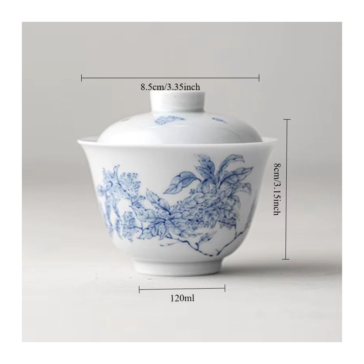 Handbemalte Porzellan Gaiwan mit Jasminblüten-Design in Blau und Weiß, runde Keramik-Teeschale für Gongfu-Tee mit Deckel - Bild 6