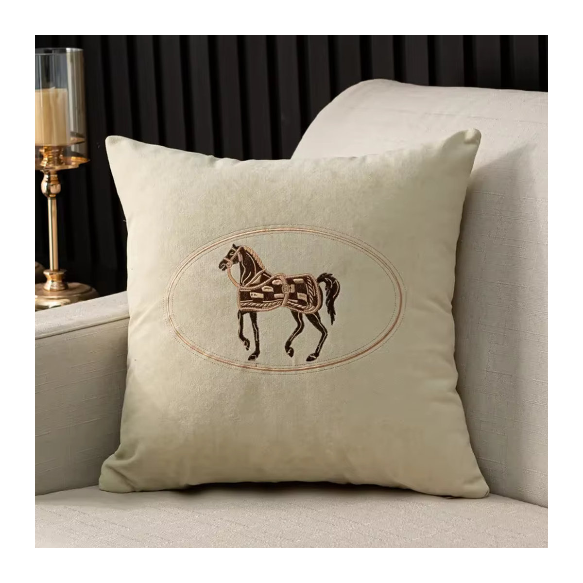 Handbestickter Kissenbezug von BUNNY FiFi mit Pferdemuster in Gelb, B/T/H: 45 x 45 x 0 cm - Bild 4