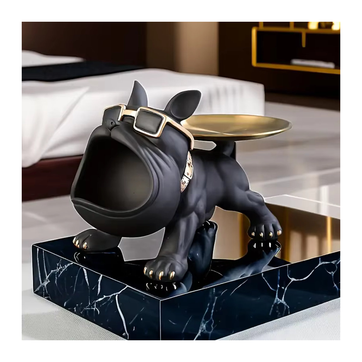 Handgefertigte Bulldoggen Buchstützen aus Kunstharz in Schwarz als dekorative Tierfigur für dein Büro oder dein Zuhause - Bild 3