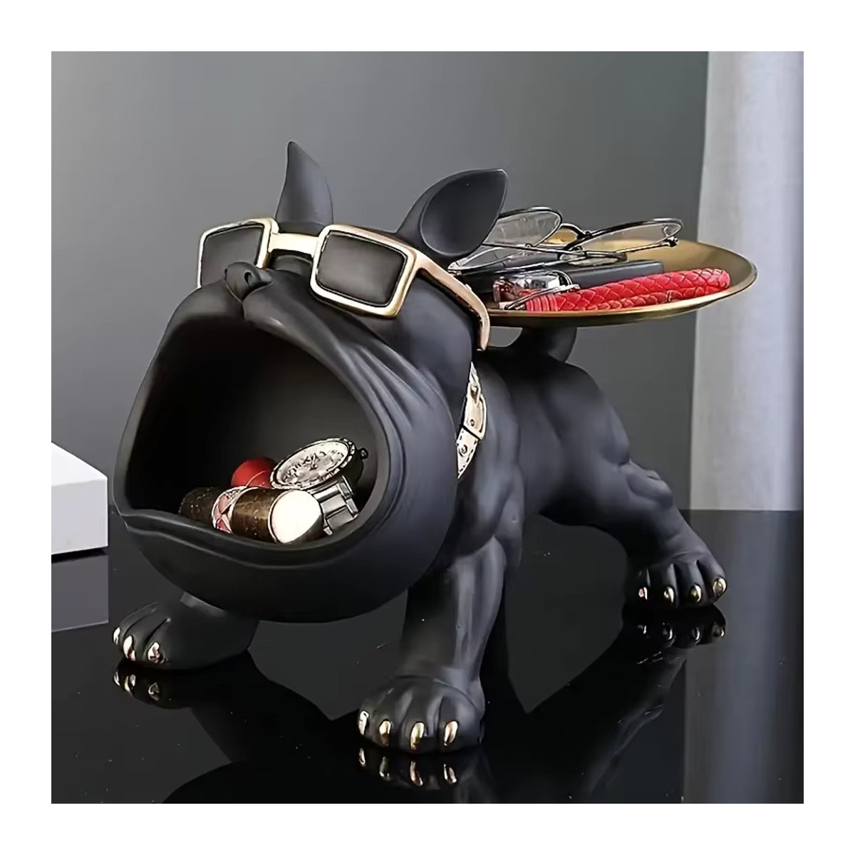 Handgefertigte Bulldoggen Buchstützen aus Kunstharz in Schwarz als dekorative Tierfigur für dein Büro oder dein Zuhause - Bild 4