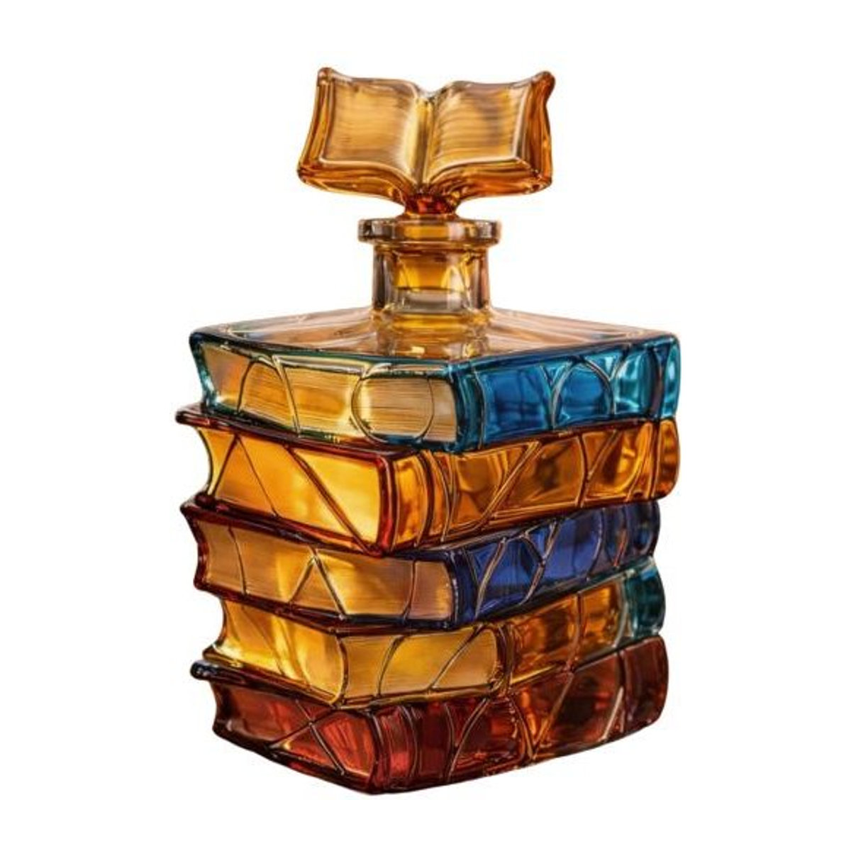 Handgefertigte Buntglas-Weinkaraffe in Buchform von Vireo, mehrfarbig, 700ml - Bild 1