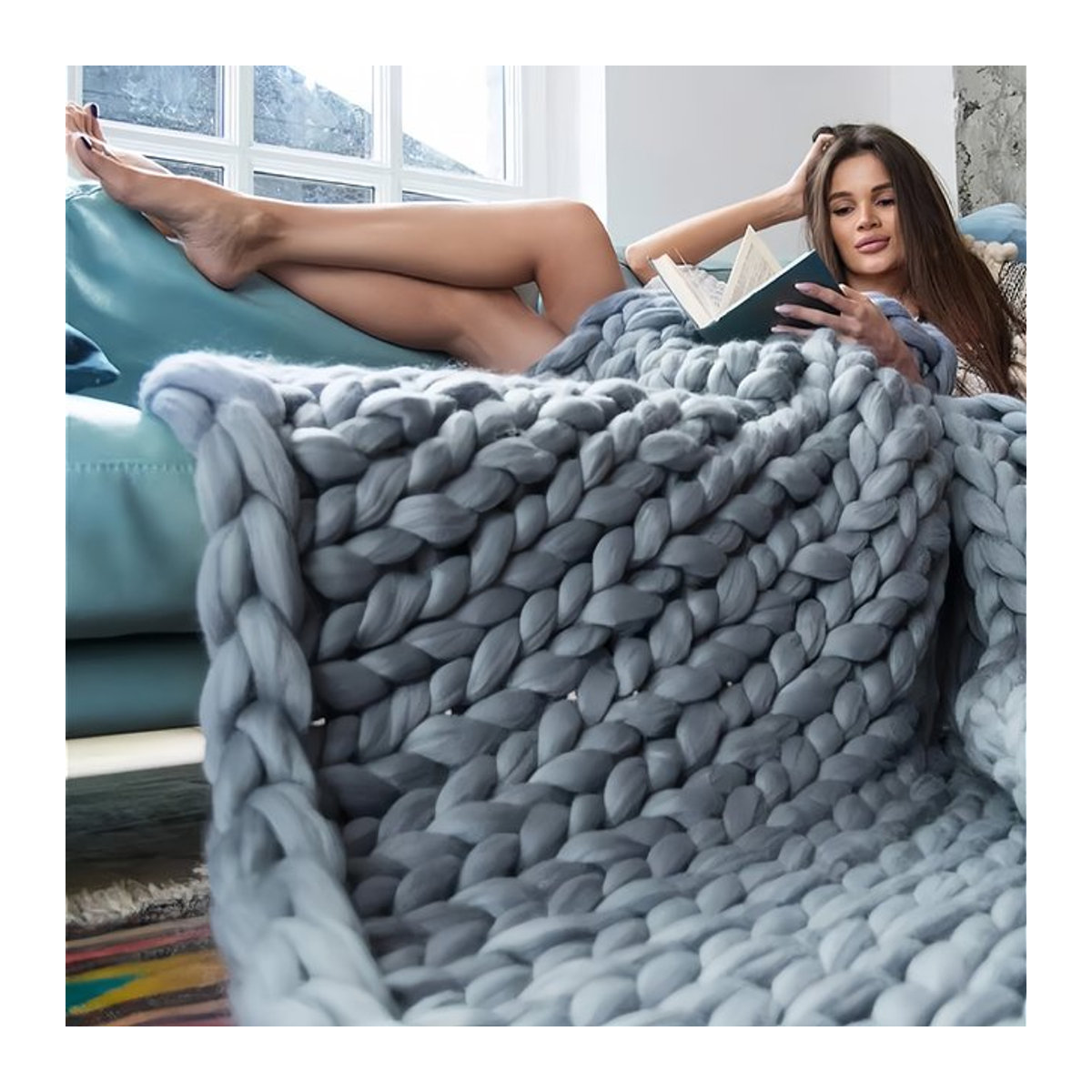 Handgefertigte Chenille Decke grob gestrickt, weiche und warme Kuscheldecke für Couch und Bett - Bild 1