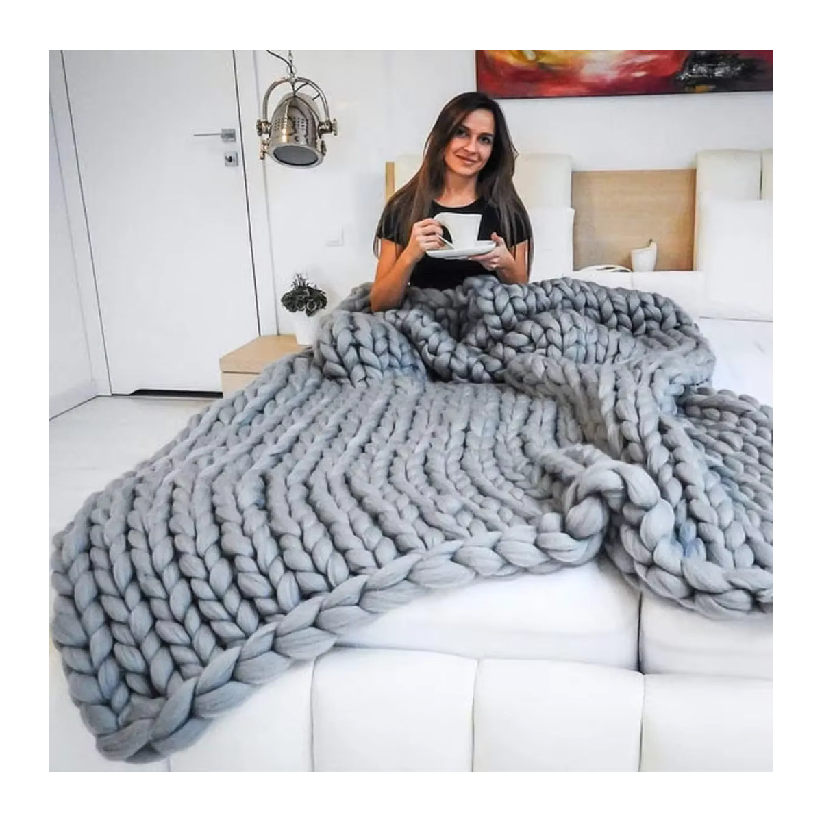 Handgefertigte Chenille Decke grob gestrickt, weiche und warme Kuscheldecke für Couch und Bett - Bild 2