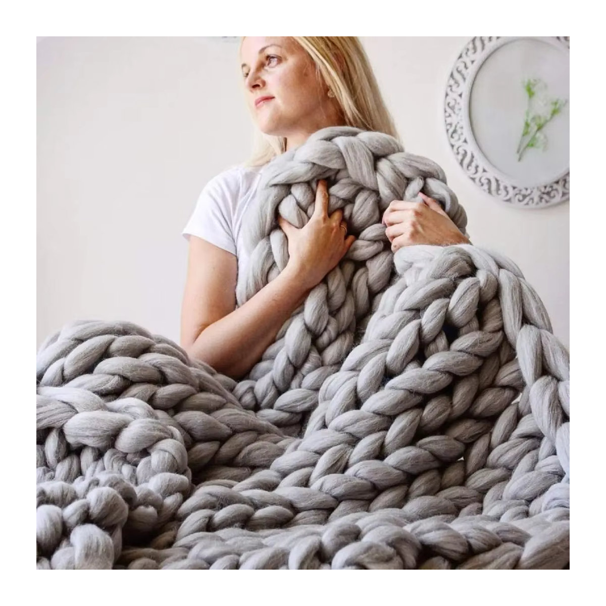 Handgefertigte Chenille Decke grob gestrickt, weiche und warme Kuscheldecke für Couch und Bett - Bild 3