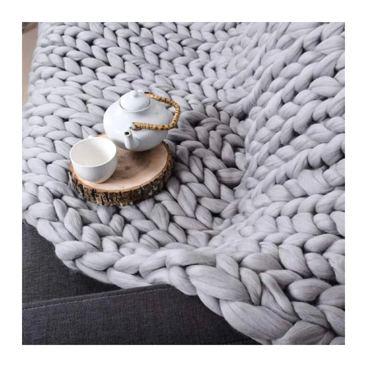 Handgefertigte Chenille Decke grob gestrickt, weiche und warme Kuscheldecke für Couch und Bett - Bild 4