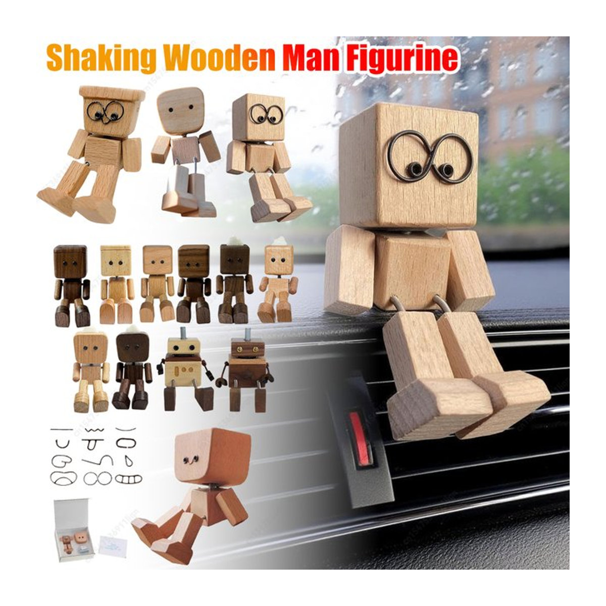 Handgefertigte Holzfigur APWIKOGER als dekorative Schüttel-Figur in Braun für Heimdekoration und Auto-Innenraum - Bild 1