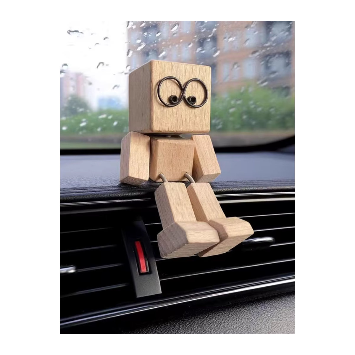 Handgefertigte Holzpuppe YESPLEASE in Braun mit beweglichen Füßen als Wackelkopf-Figur für das Auto-Armaturenbrett oder als Desktop-Dekoration - Bild 1
