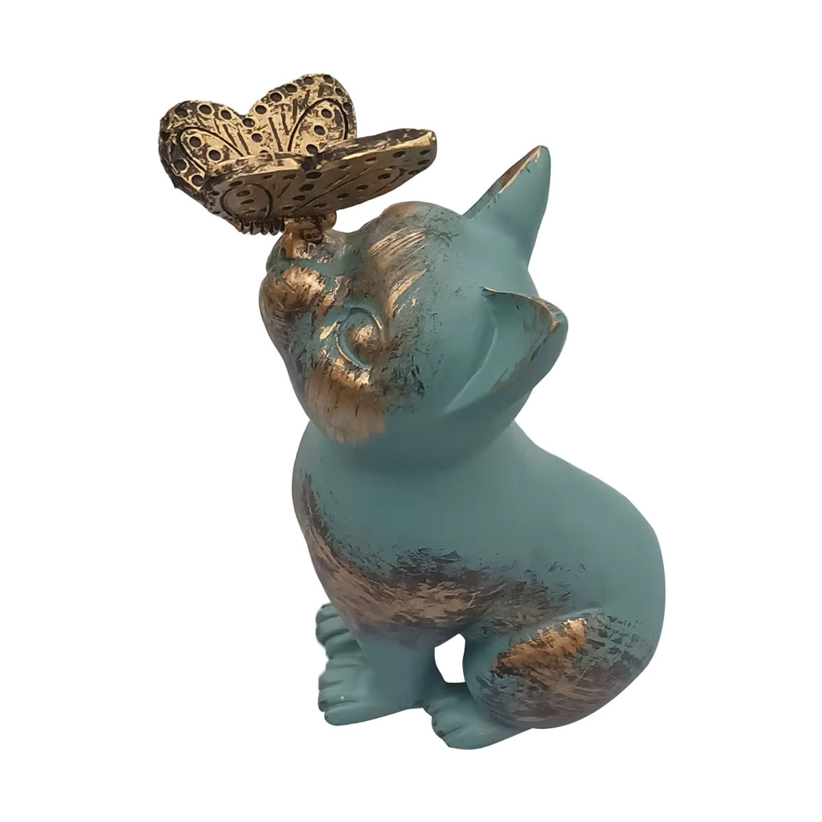 Handgefertigte Kätzchen-Statue aus Kunstharz mit Schmetterlingsornament in Grau für Garten und Heimdekoration - Bild 4