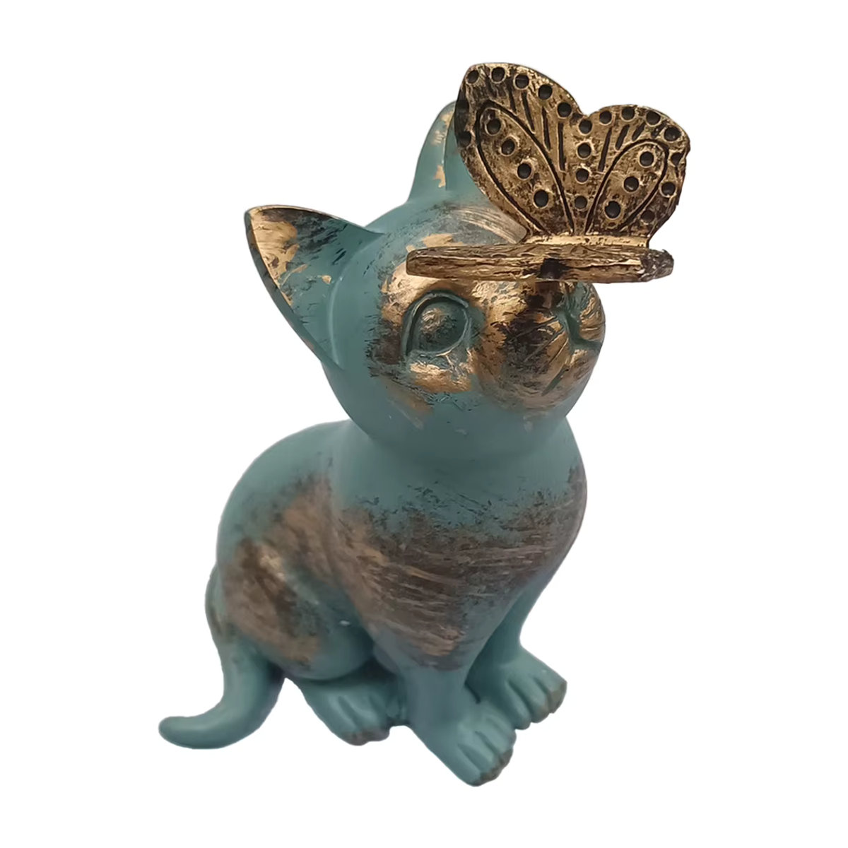Handgefertigte Kätzchen-Statue aus Kunstharz mit Schmetterlingsornament in Grau für Garten und Heimdekoration - Bild 5