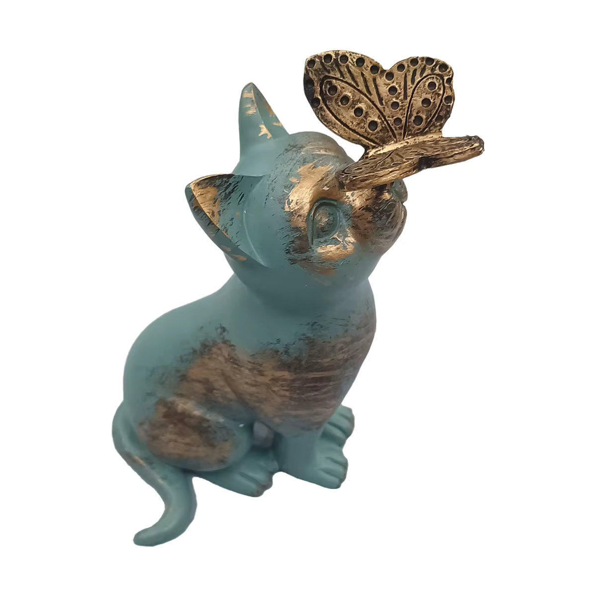Handgefertigte Kätzchen-Statue aus Kunstharz mit Schmetterlingsornament in Grau für Garten und Heimdekoration - Bild 6