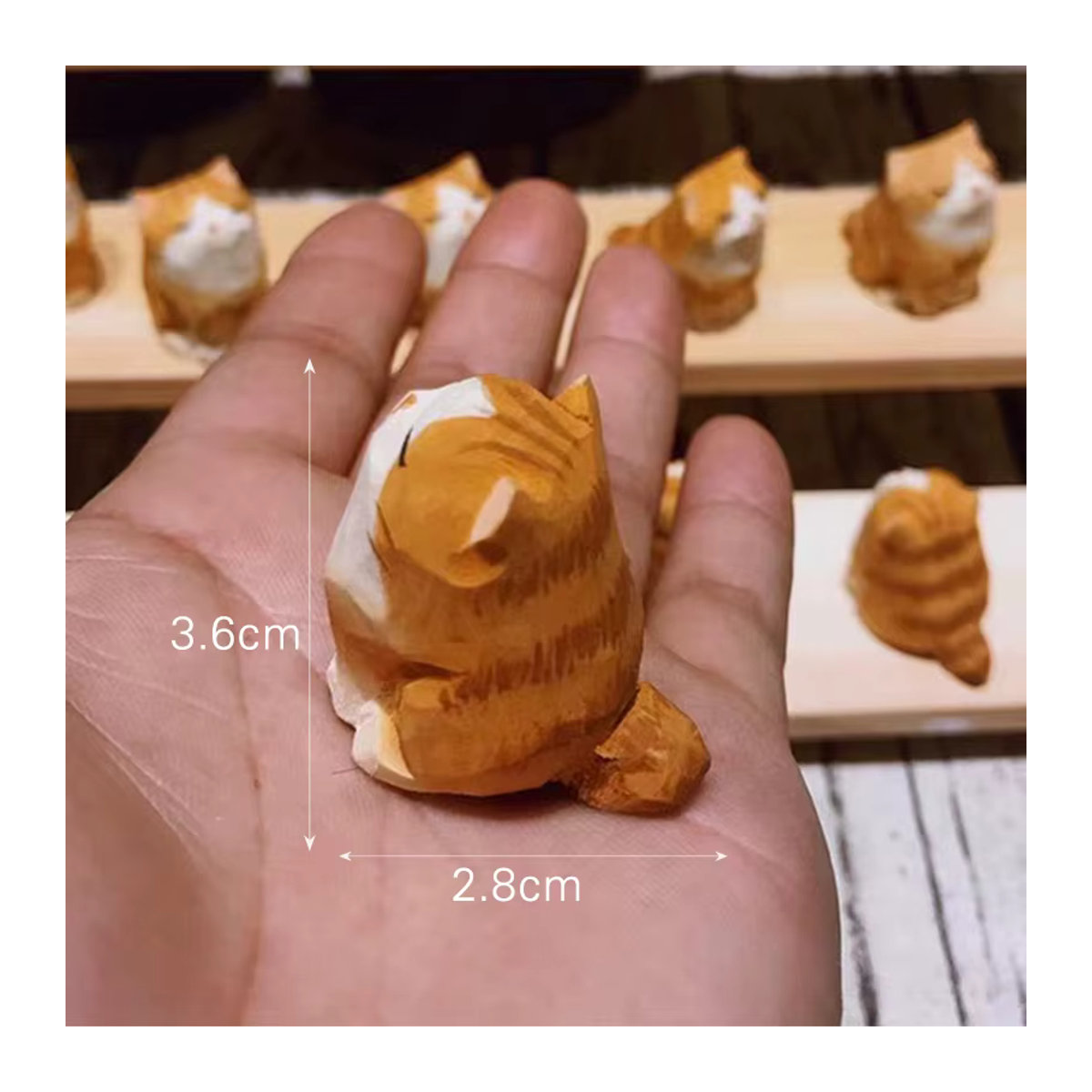 Handgefertigte Katzenstatue aus Holz in Orange mit gestreiftem Muster als dekorative Miniatur-Katzenfigur für dein Zuhause oder das Büro - Bild 6