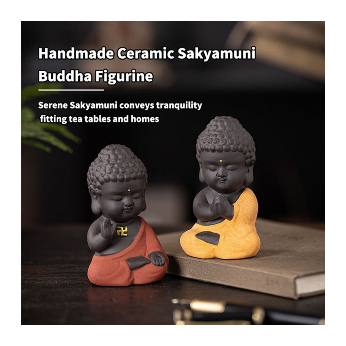 Handgefertigte Keramik-Buddha-Figur Shakyamuni in Mehrfarbig als orientalische Dekoration für Zen-Teetisch und Heimdeko - Bild 1