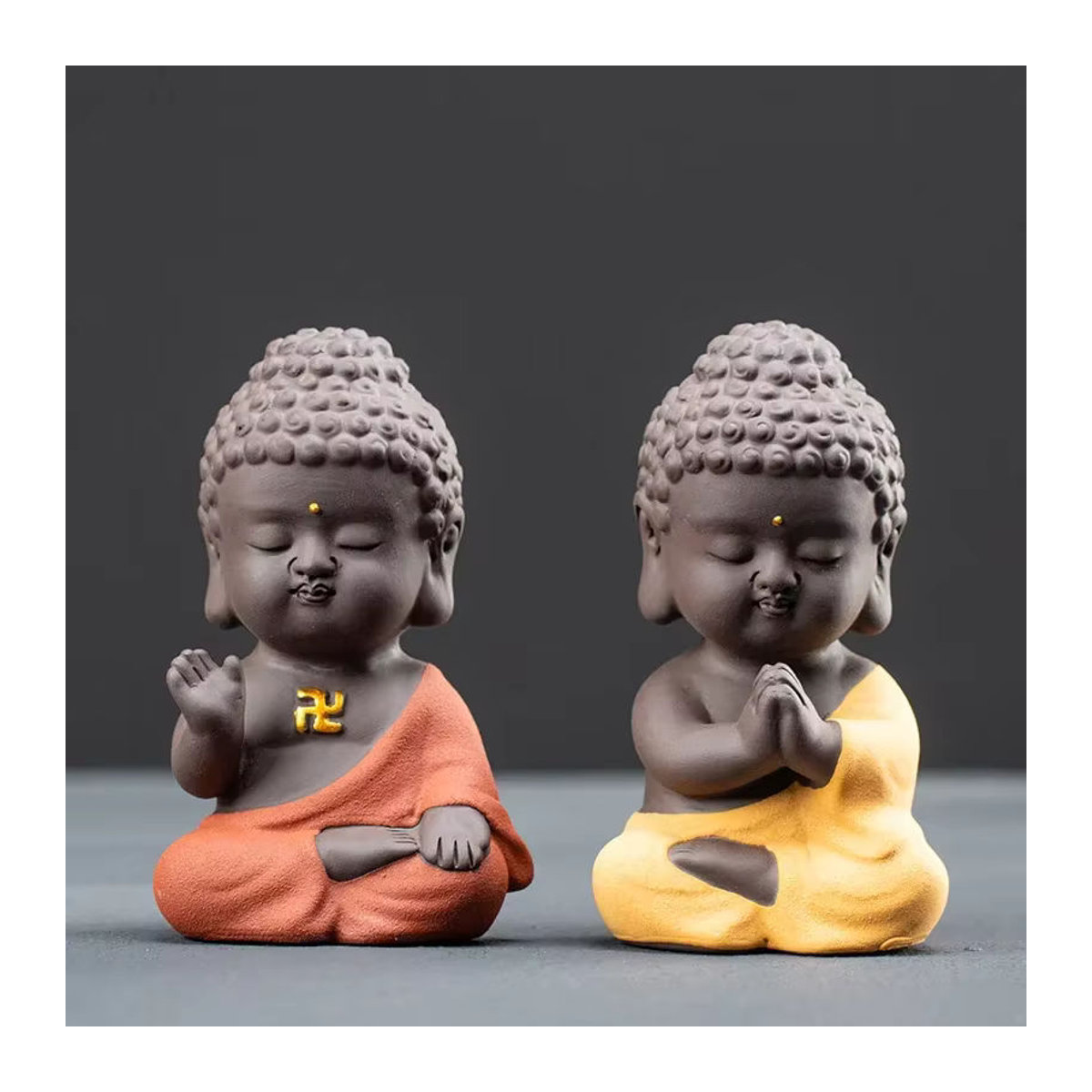 Handgefertigte Keramik-Buddha-Figur Shakyamuni in Mehrfarbig als orientalische Dekoration für Zen-Teetisch und Heimdeko - Bild 3