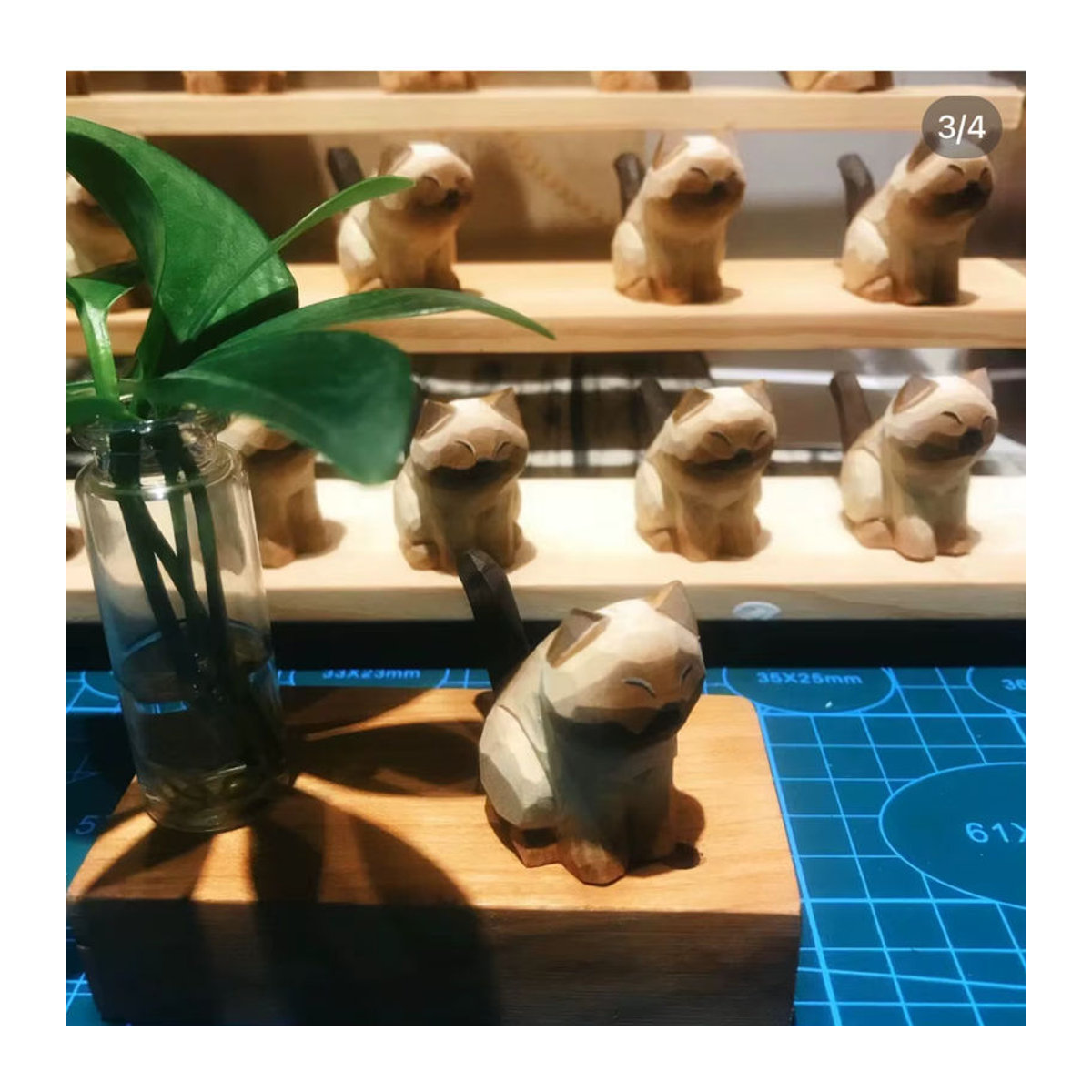 Handgefertigte Mini Holz Katze Ornament von ACRDDK in Braun als dekorative Tischfigur im skandinavischen Stil - Bild 6