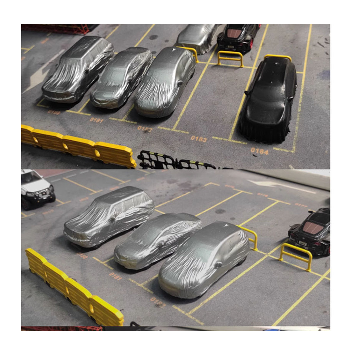 Handgefertigte Modellgarage für 1:64 Autos als Dekoration für Sandtische und Modellszenerien in Grau - Bild 1
