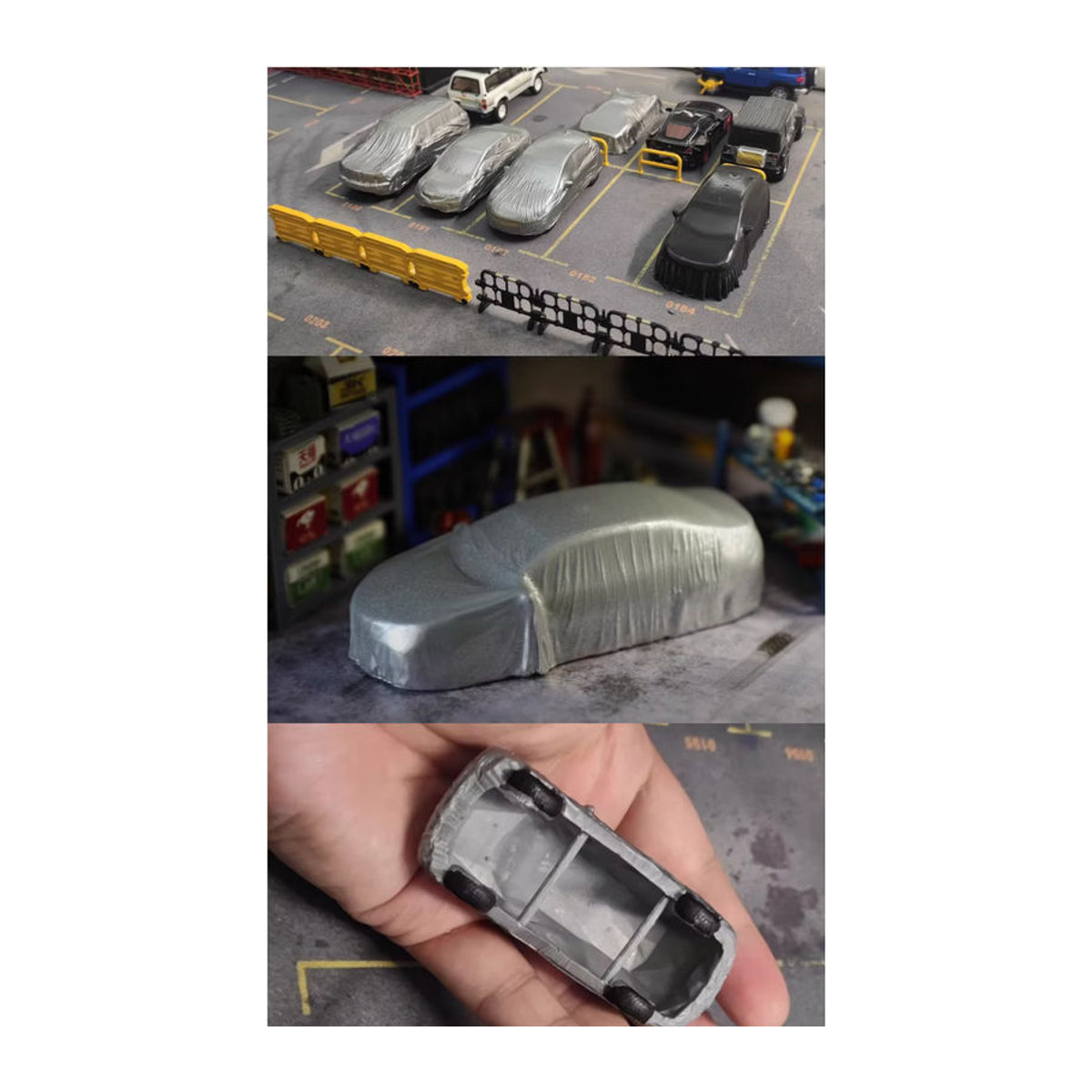 Handgefertigte Modellgarage für 1:64 Autos als Dekoration für Sandtische und Modellszenerien in Grau - Bild 5