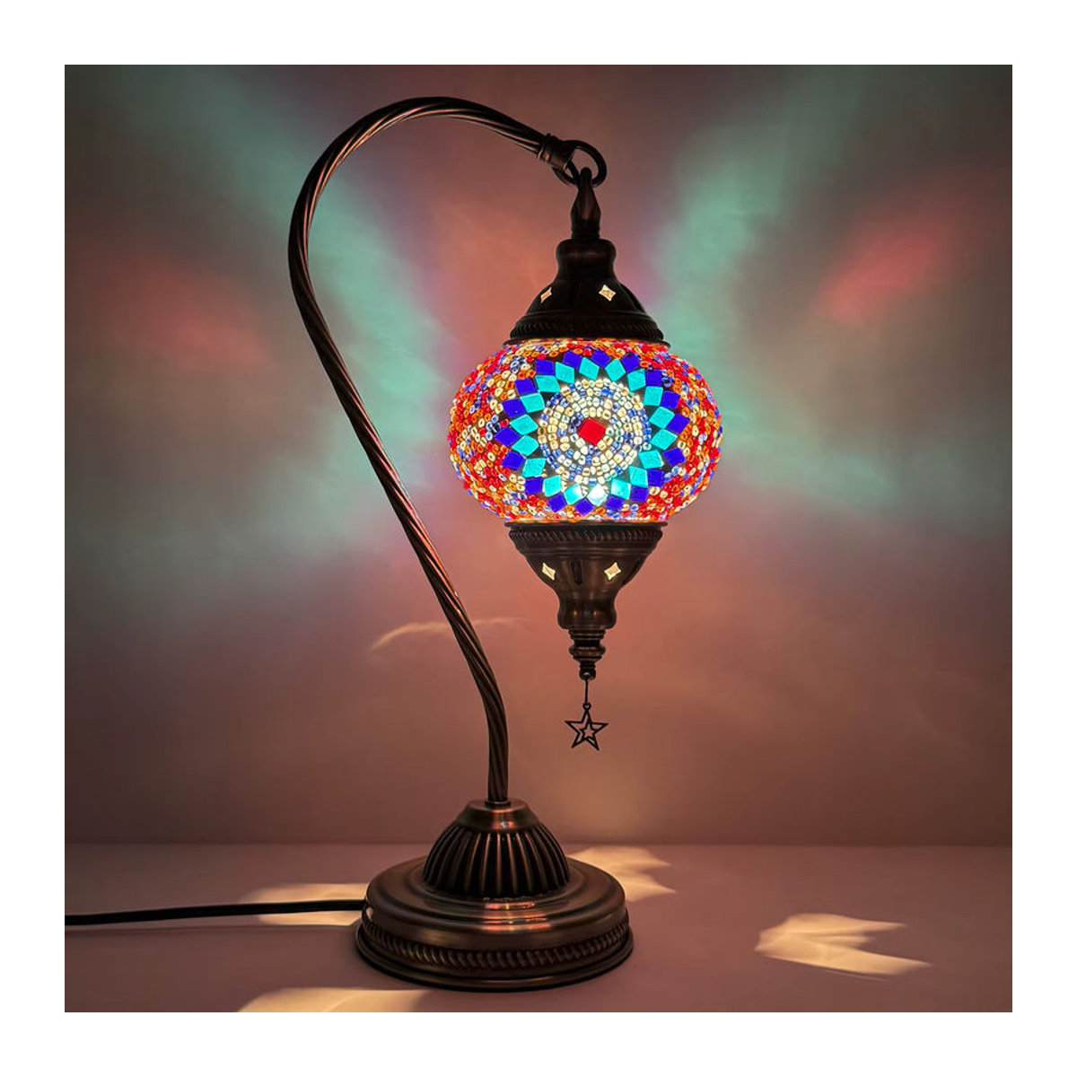 Handgefertigte Mosaik-Nachttischlampe im türkischen Bohemian-Stil, buntes Schwanenhals-Tiguanni-Nachtlicht als DIY-Materialset - Bild 3