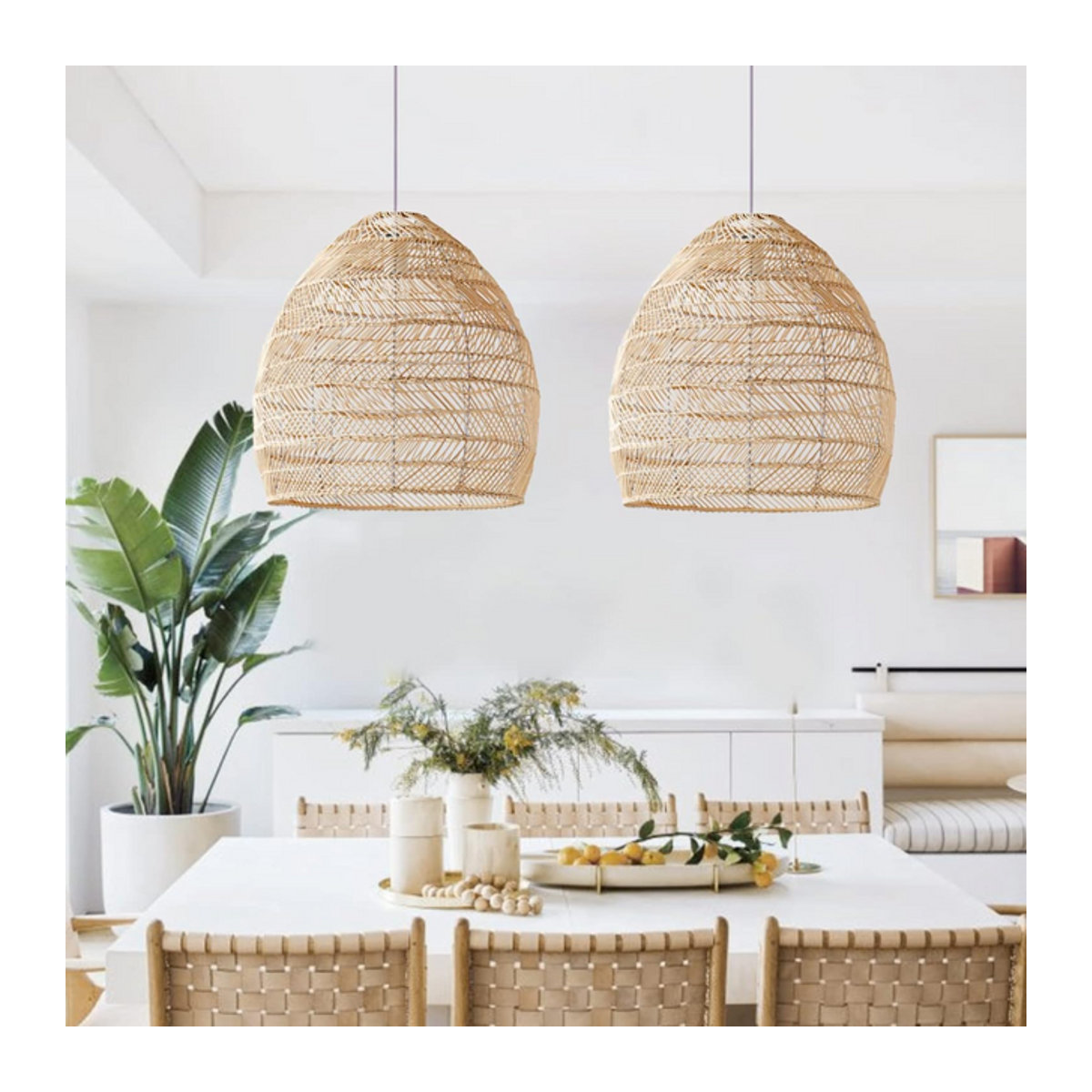 Handgefertigte Rattan Pendelleuchte von JOYINLED in Braun im Bohemian Stil für Wohnzimmer, Esszimmer oder die Kücheninsel - Bild 1