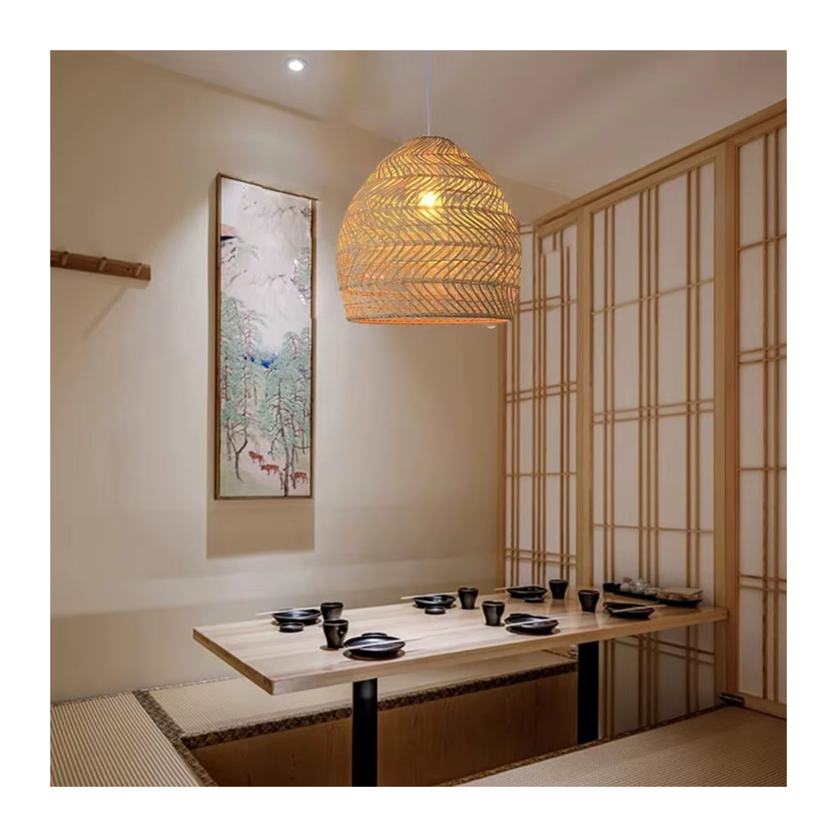 Handgefertigte Rattan Pendelleuchte von JOYINLED in Braun im Bohemian Stil für Wohnzimmer, Esszimmer oder die Kücheninsel - Bild 5