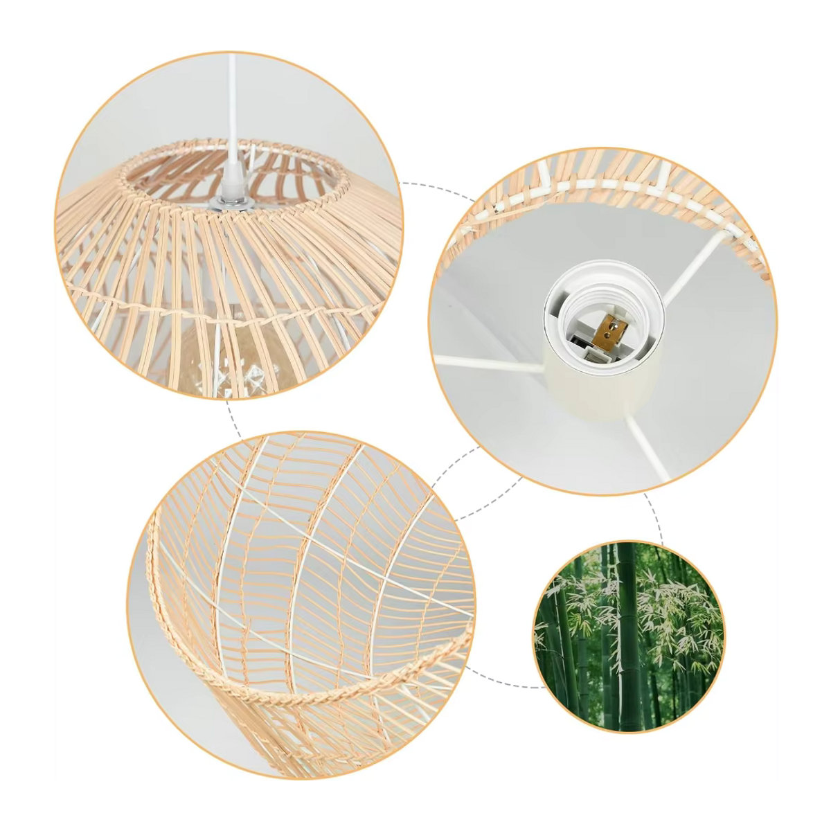 Handgefertigte Rattan Pendelleuchte von JOYINLED in Braun im Bohemian Stil für Wohnzimmer, Esszimmer oder die Kücheninsel - Bild 6