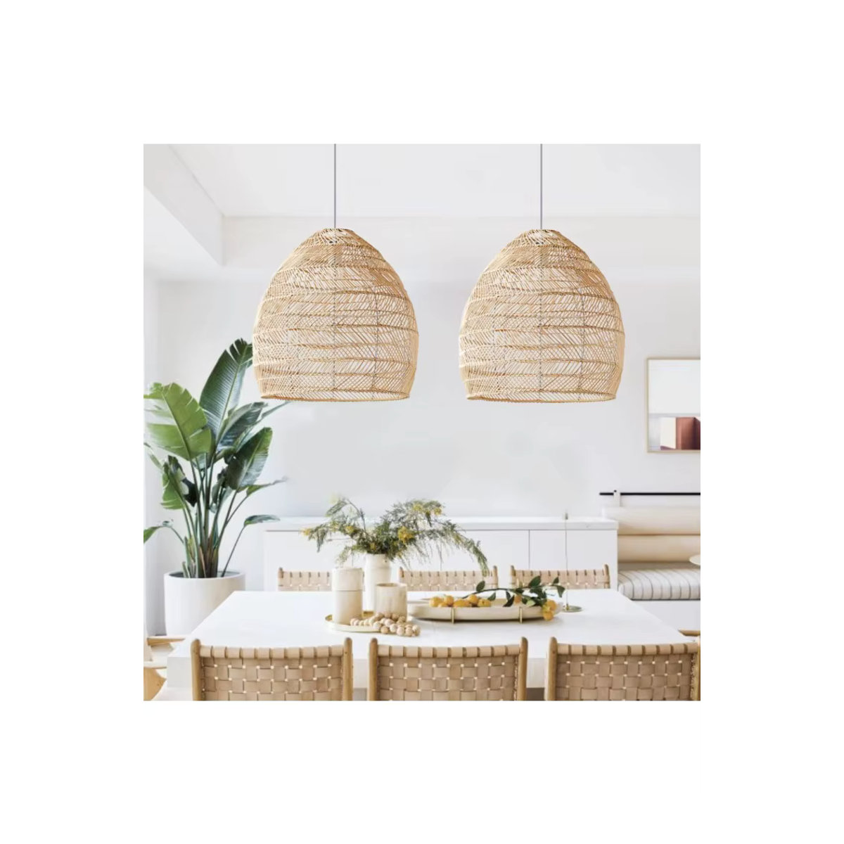 Handgefertigte Rattan Pendelleuchte von JOYINLED in Braun im Bohemian Stil für Wohnzimmer, Esszimmer oder die Kücheninsel - Bild 7