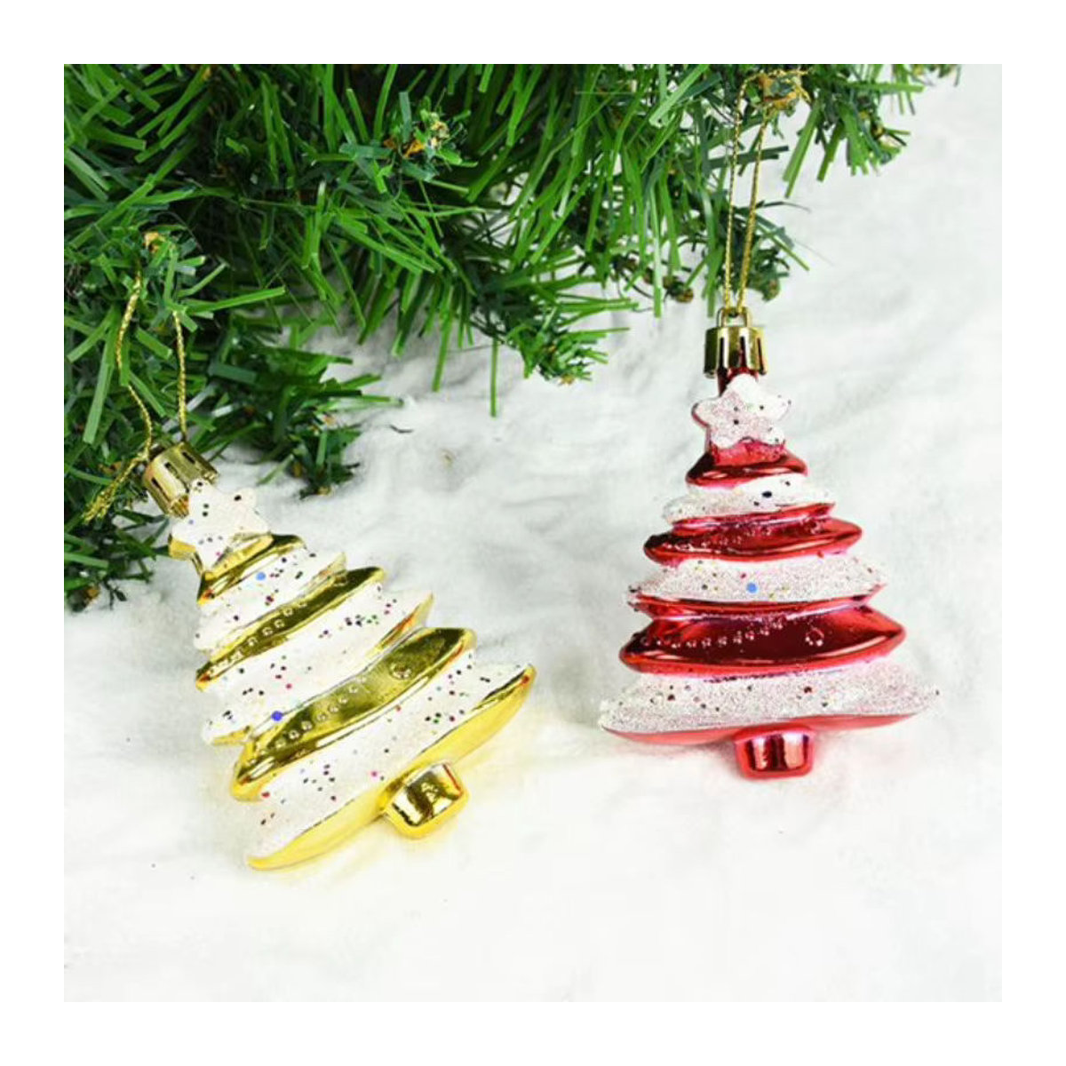 Handgefertigte Weihnachtskugel aus Glas in Form eines Kuchenbaums, mehrfarbig und rot gestreift, als Hängeornament für deine Weihnachtsdekoration - Bild 3