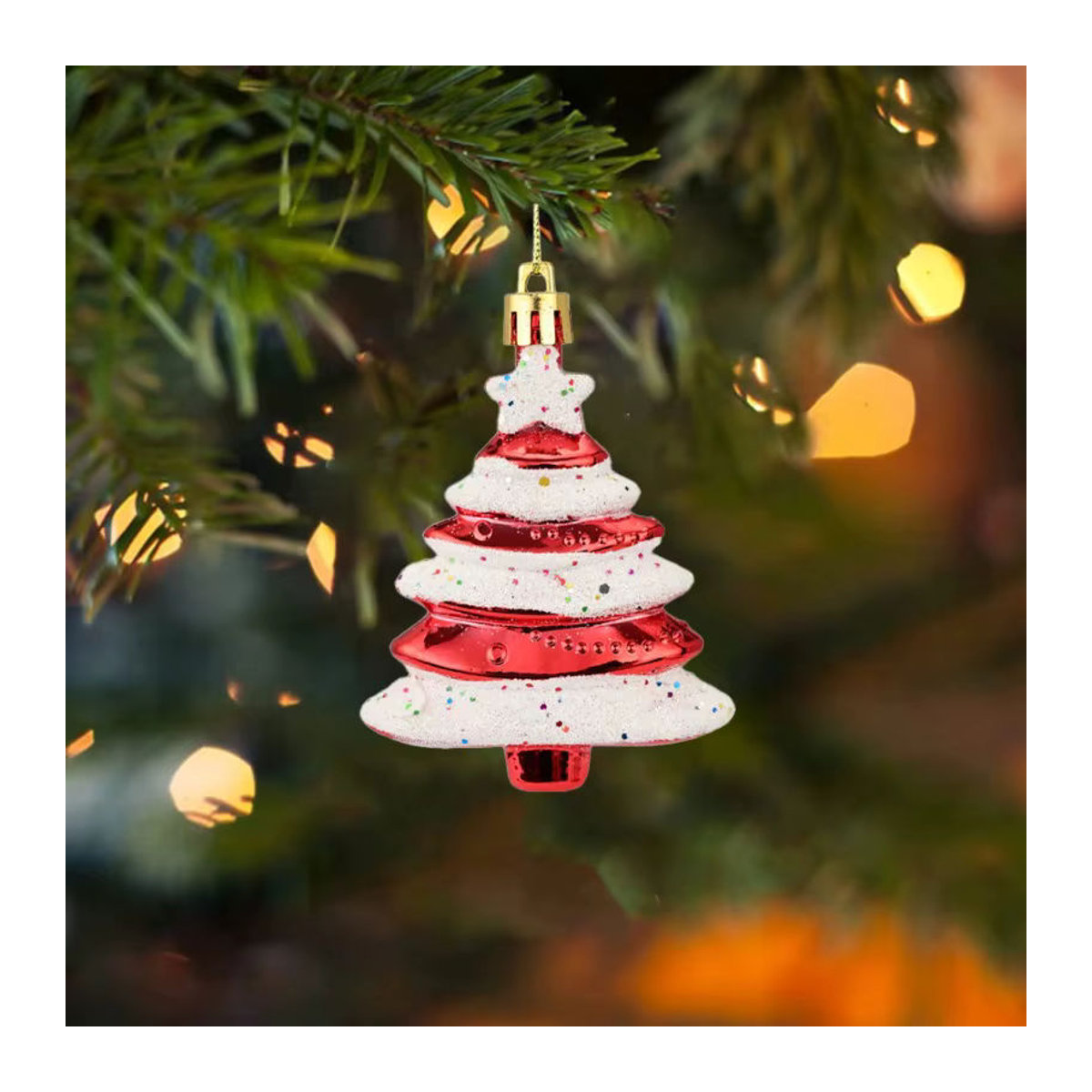 Handgefertigte Weihnachtskugel aus Glas in Form eines Kuchenbaums, mehrfarbig und rot gestreift, als Hängeornament für deine Weihnachtsdekoration - Bild 5