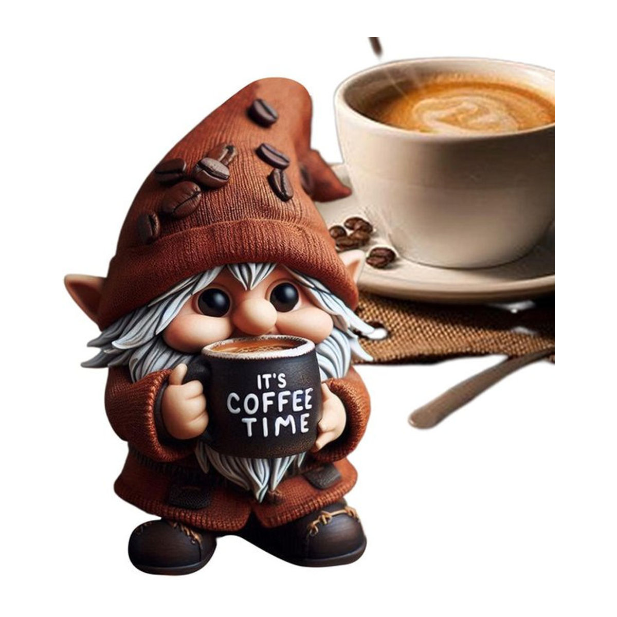 Handgefertigte Zwergen-Figuren aus Kunstharz mit Kaffeethema in Mehrfarbig zur Dekoration für dein Esszimmer oder deine Küchentheke - Bild 1