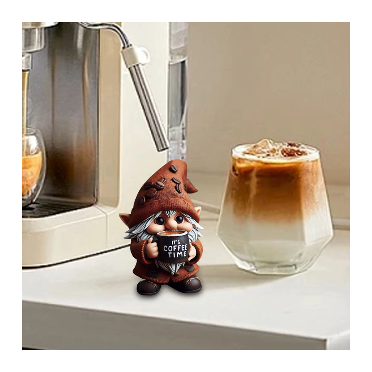 Handgefertigte Zwergen-Figuren aus Kunstharz mit Kaffeethema in Mehrfarbig zur Dekoration für dein Esszimmer oder deine Küchentheke - Bild 2