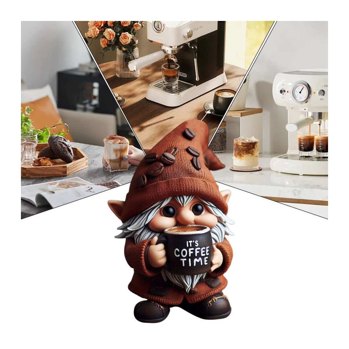 Handgefertigte Zwergen-Figuren aus Kunstharz mit Kaffeethema in Mehrfarbig zur Dekoration für dein Esszimmer oder deine Küchentheke - Bild 5