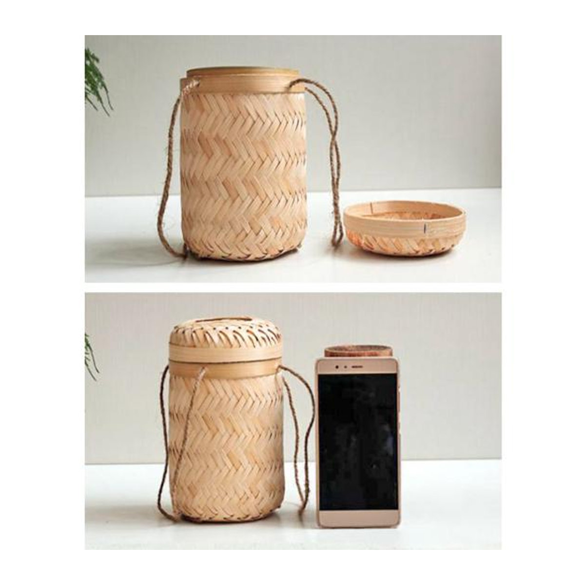 Handgefertigter Aufbewahrungskorb aus Rattan mit Deckel in Beige, quadratisch und rustikal, B/T/H: 20 x 20 cm - Bild 2