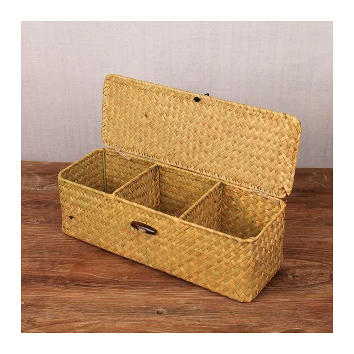 Handgefertigter Aufbewahrungskorb aus Textil und Rattan in Rechteckform, Vintage-Design, Farbe: Orange/Braun - Bild 5