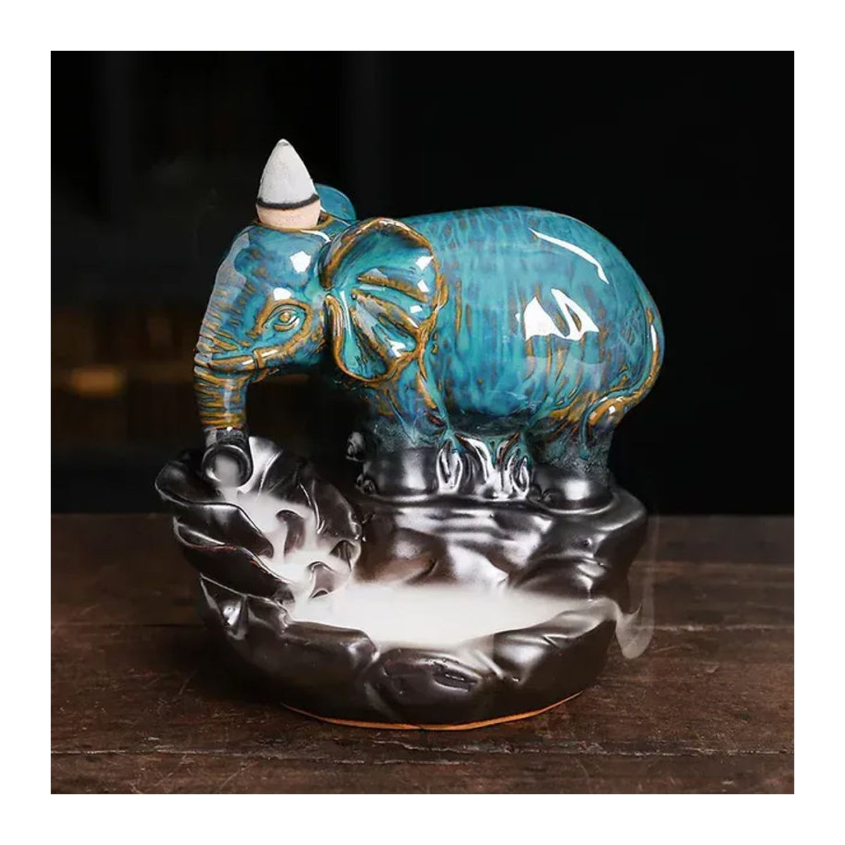 Handgefertigter Elefanten-Räucherstäbchenhalter aus Keramik von MINITAKING in Blau im Bohemian-Stil - Bild 1