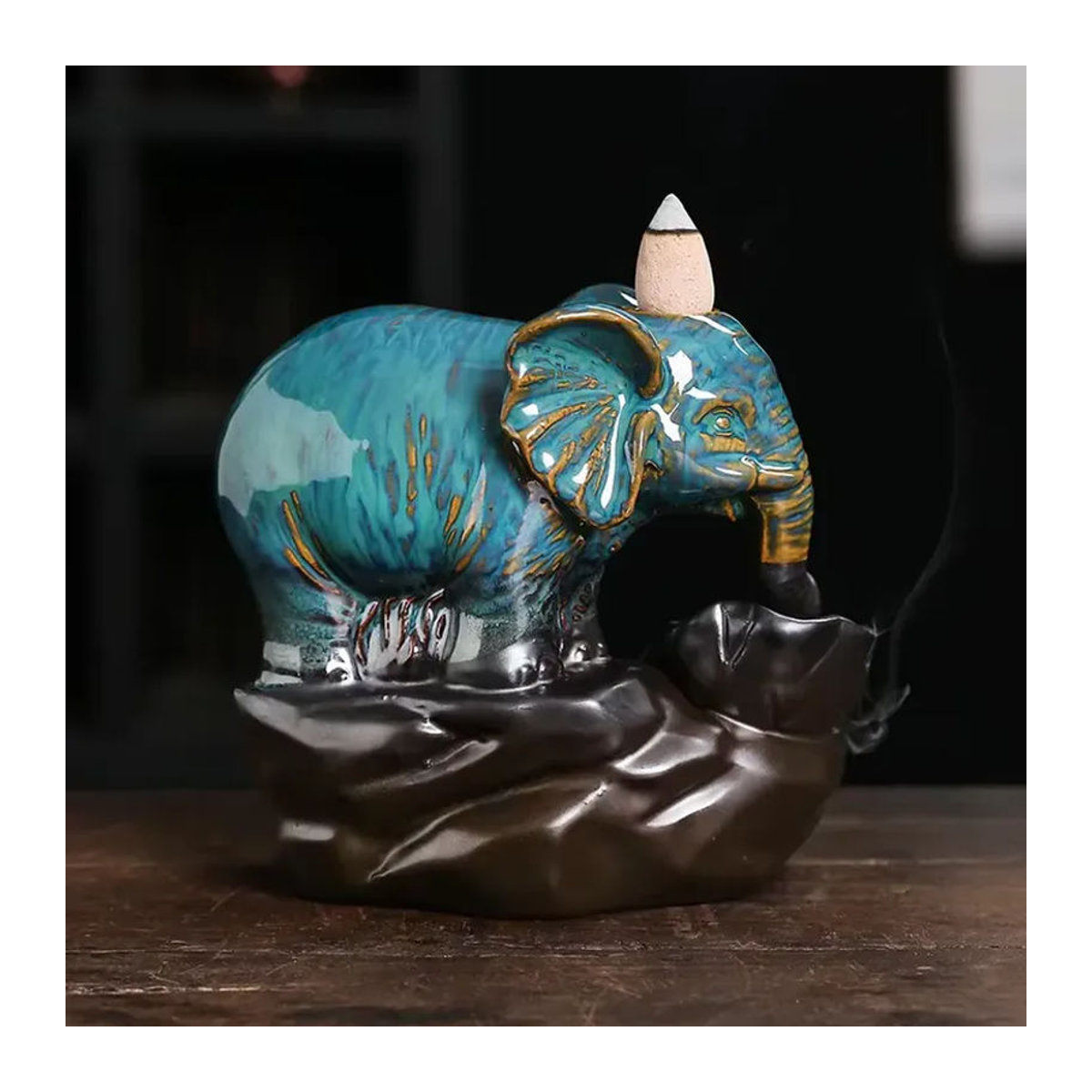 Handgefertigter Elefanten-Räucherstäbchenhalter aus Keramik von MINITAKING in Blau im Bohemian-Stil - Bild 4