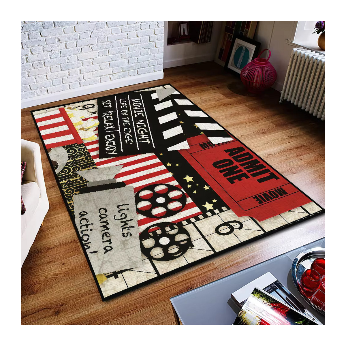 Handgefertigter getufteter Teppich im Retro-Mode-Tickets-Design, mehrfarbig und rutschfest für Wohnzimmer, Küche oder Schlafzimmer - Bild 2