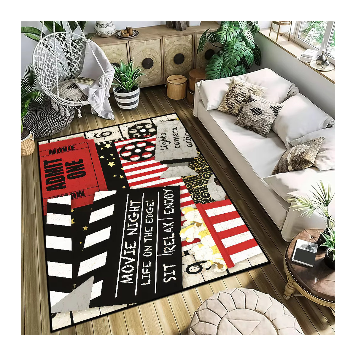 Handgefertigter getufteter Teppich im Retro-Mode-Tickets-Design, mehrfarbig und rutschfest für Wohnzimmer, Küche oder Schlafzimmer - Bild 3