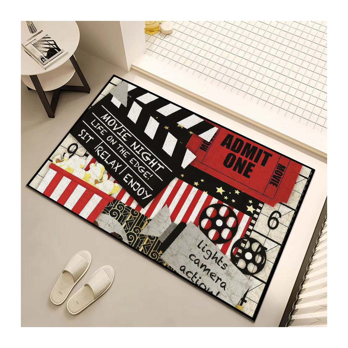 Handgefertigter getufteter Teppich im Retro-Mode-Tickets-Design, mehrfarbig und rutschfest für Wohnzimmer, Küche oder Schlafzimmer - Bild 5