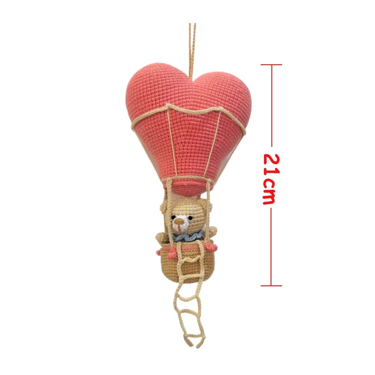 Handgefertigter Häkelbär im Heißluftballon von BBYP als hängende Kinderzimmerdekoration in Rosa - Bild 4