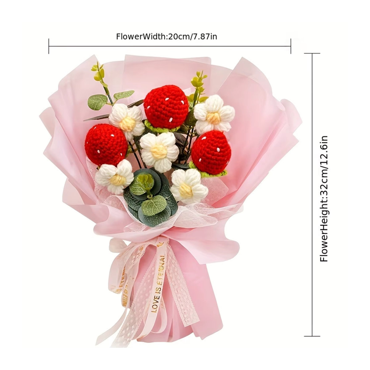 Handgefertigter Häkelblumenstrauß aus Textil in Mehrfarbig und Rosa als künstlicher Blumenstrauß zur Dekoration - Bild 2