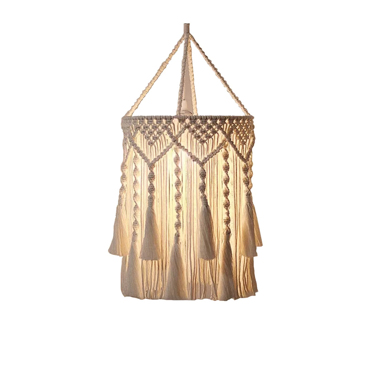 Handgefertigter Makramee-Lichtschirm in Beige aus Baumwolle im Bohemian-Stil für deine Hängelampe - Bild 3