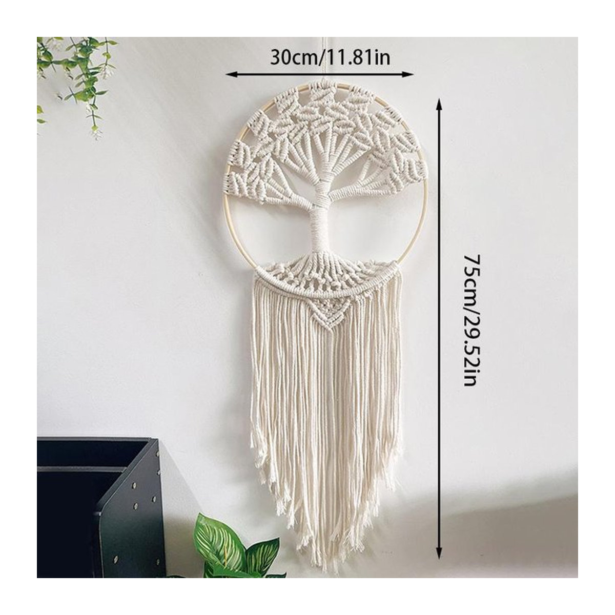 Handgefertigter Makramee Wandbehang Baum des Lebens in Weiß als Boho Wanddeko für Schlafzimmer und Kinderzimmer - Bild 1