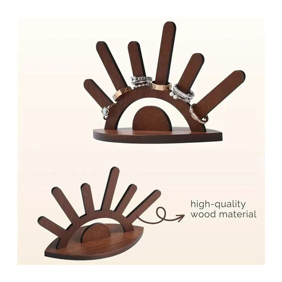 Handgefertigter Schmuckständer aus Holz in Braun als minimalistischer Organizer für Halsketten, Ohrringe und Ringe - Bild 1