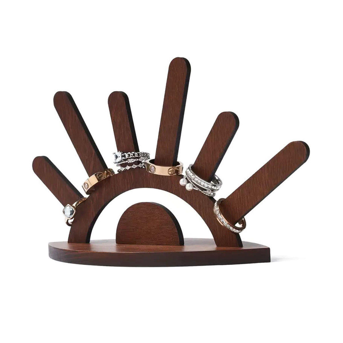 Handgefertigter Schmuckständer aus Holz in Braun als minimalistischer Organizer für Halsketten, Ohrringe und Ringe - Bild 6