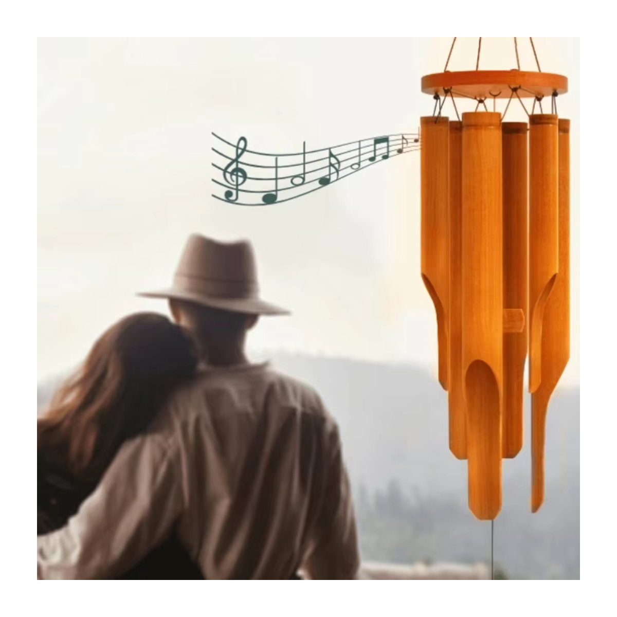Handgefertigtes Bambus-Windspiel von Sui aus Holz in Braun für den Außenbereich - Bild 2