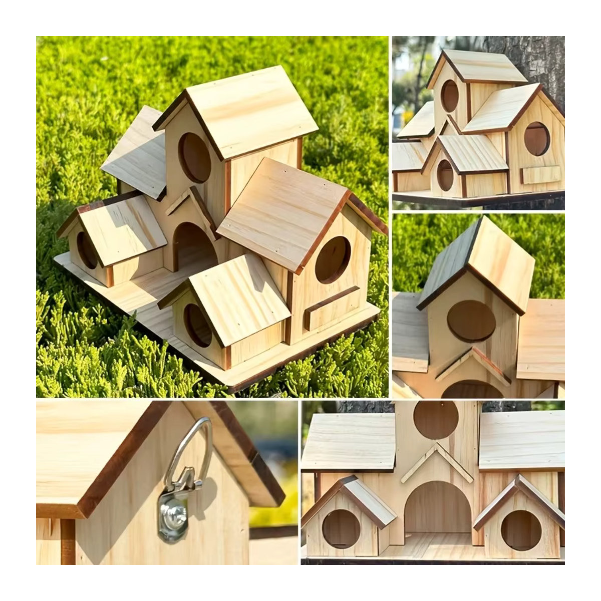 Handgefertigtes hängendes Vogelhaus aus Holz in Braun für Garten und Hinterhof - Bild 2